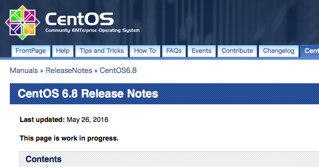 CentOS6.8のリリースノート