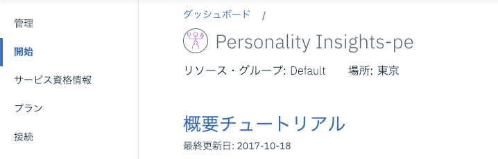 Personality Insights の開始画面