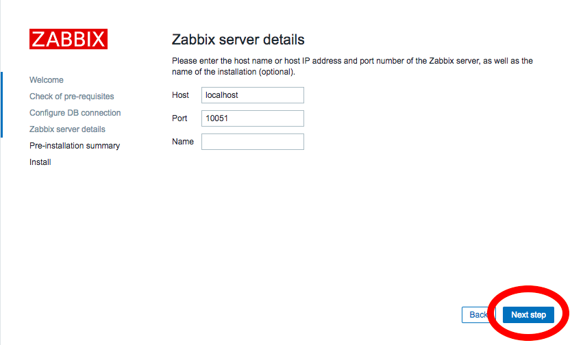Zabbixサーバーの詳細設定画面
