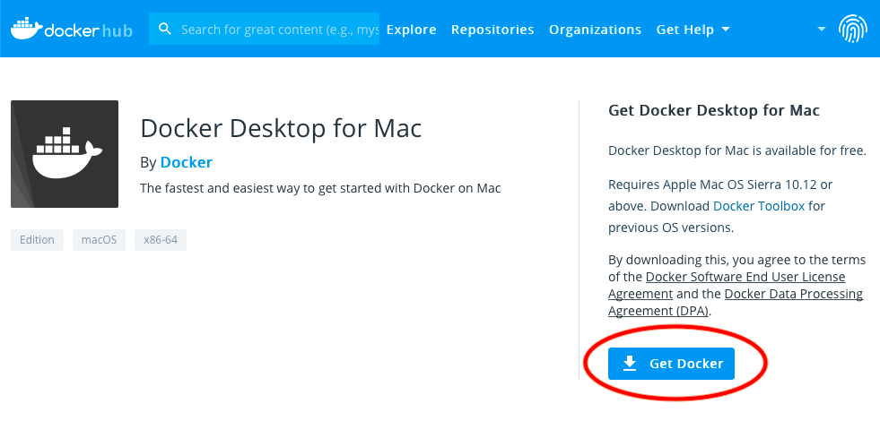 Docker Desktop for Mac のダウンロードページ